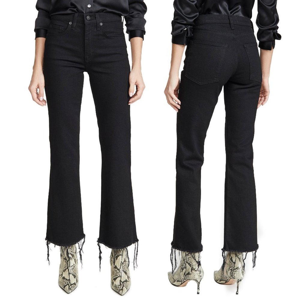 Nili Lotan High Rise Vianca Jeans with Raw Hem Jet Black Size 26